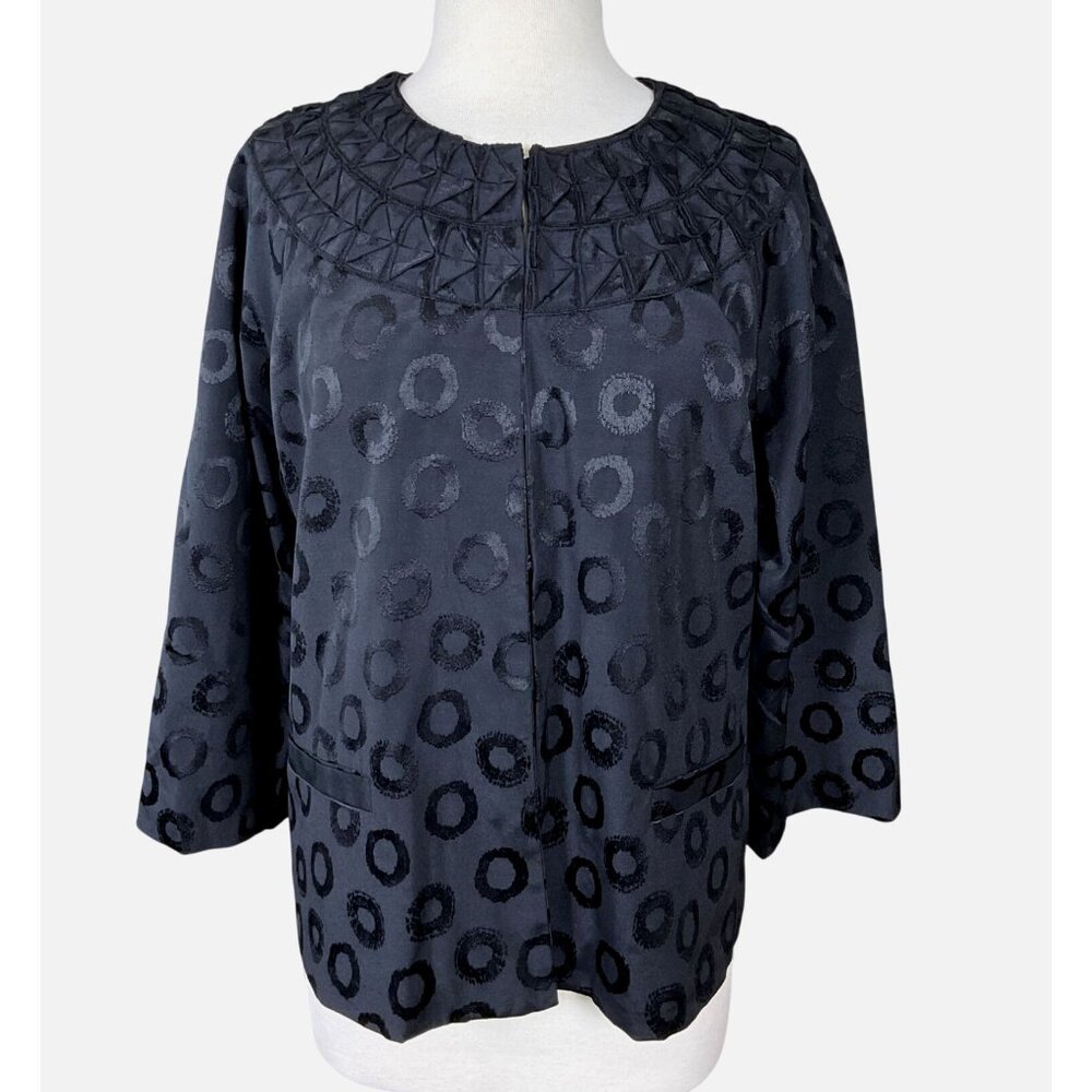 Chicos Animalic Jacquard Sensation Lined 3/4 Sleeve Piecework Collar LG